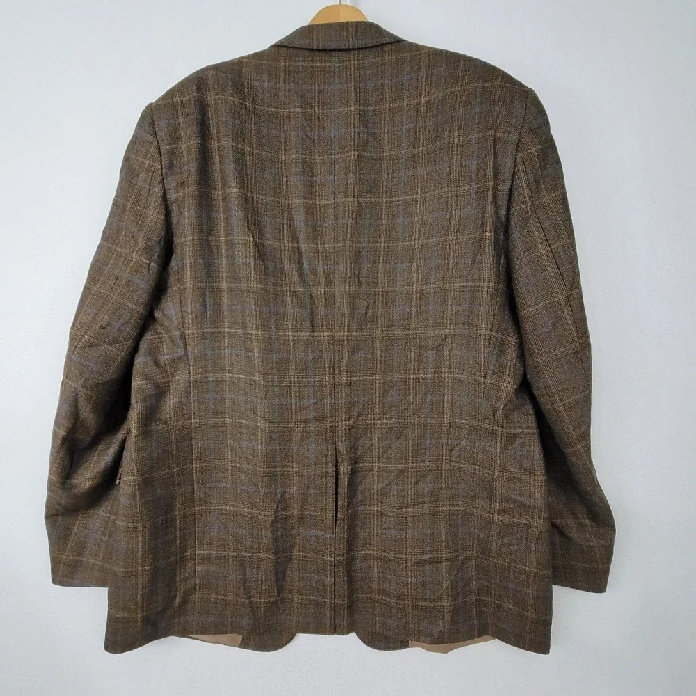 Hart Schaffner Marx Gold Trumpeter Brown Plaid Sport Coat Jacket USA Size 46L